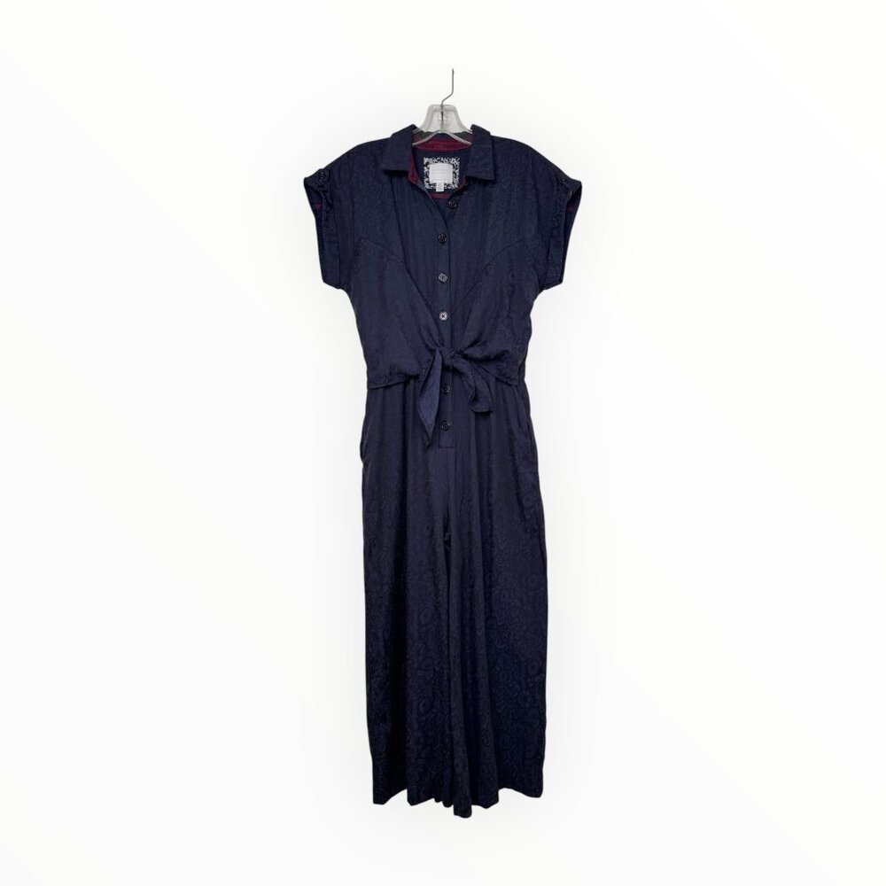 Anthropologie Ett:twa Navy Blue Tie-Front Wide Leg Jumpsuit Size 4 - Picture 5 of 10
